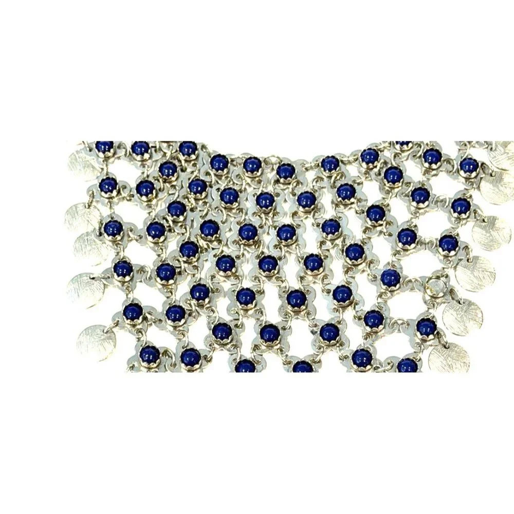 Chico's Ellinora Heavy Choker Necklace Silver Tone Dark Blue Stones Silvertone